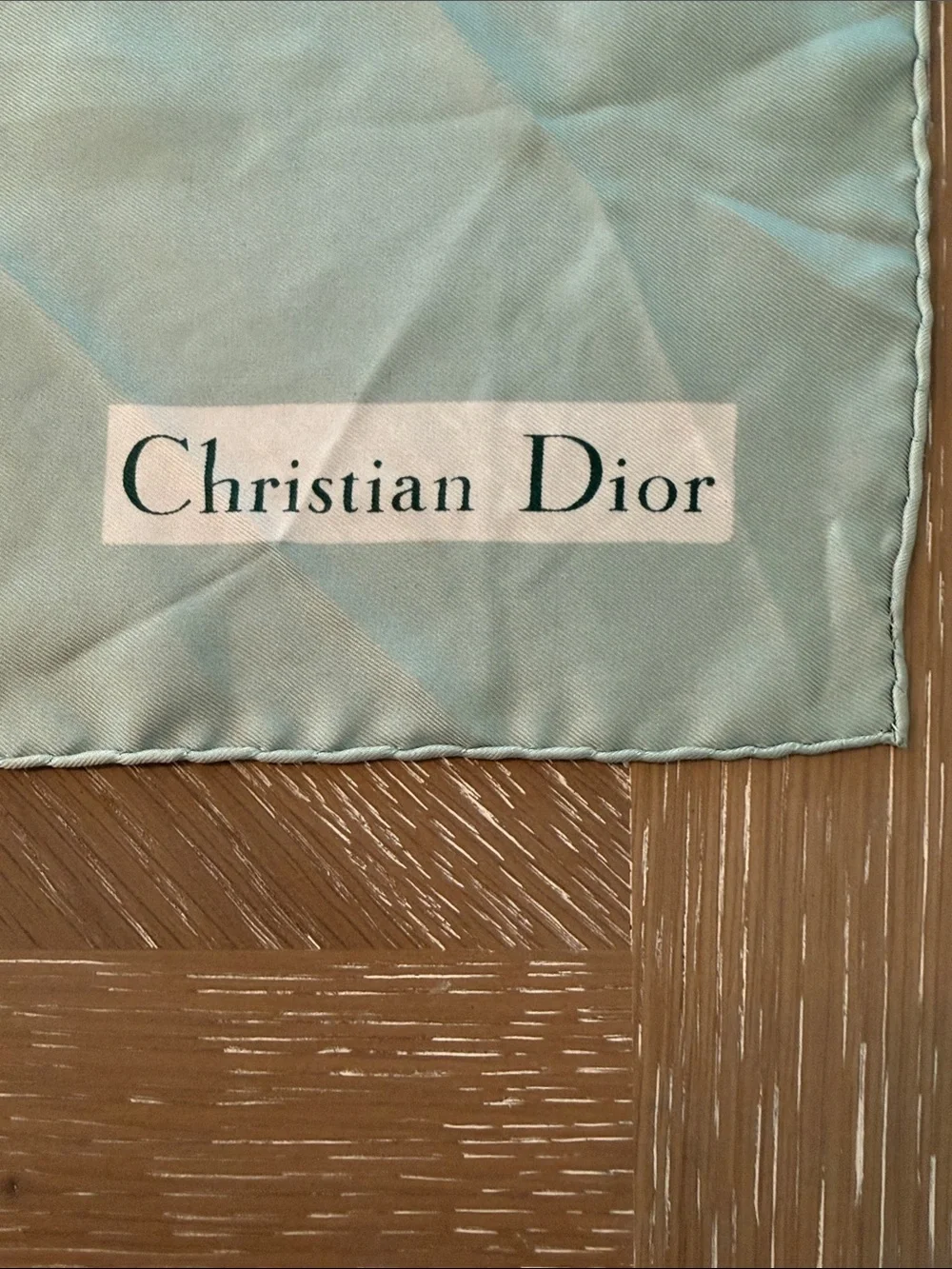 Christian Dior Light Blue Logo Silk Scarf